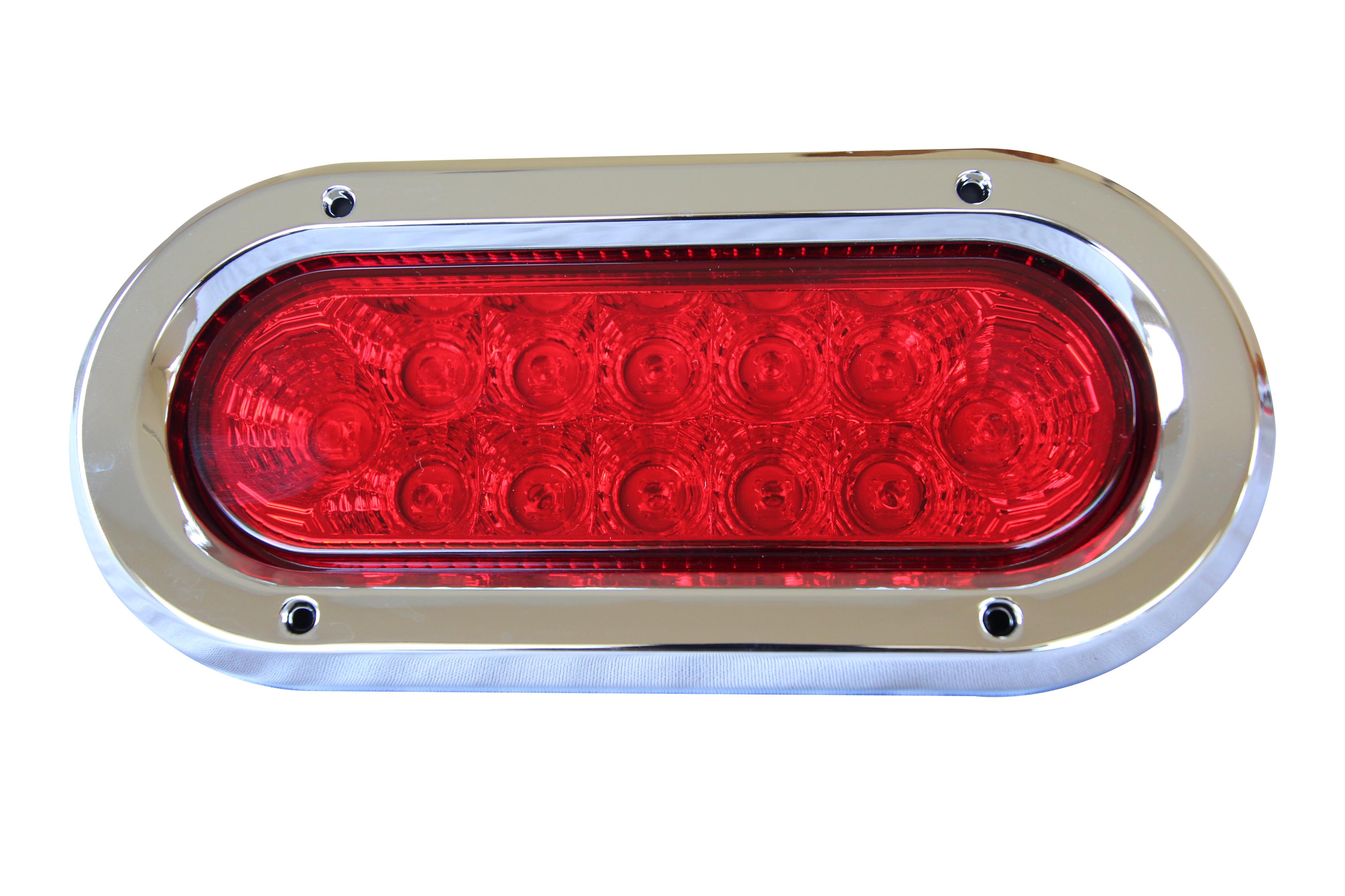 FAROL  10-30V 12LED OVALADO ROJO MARCO CROMADO