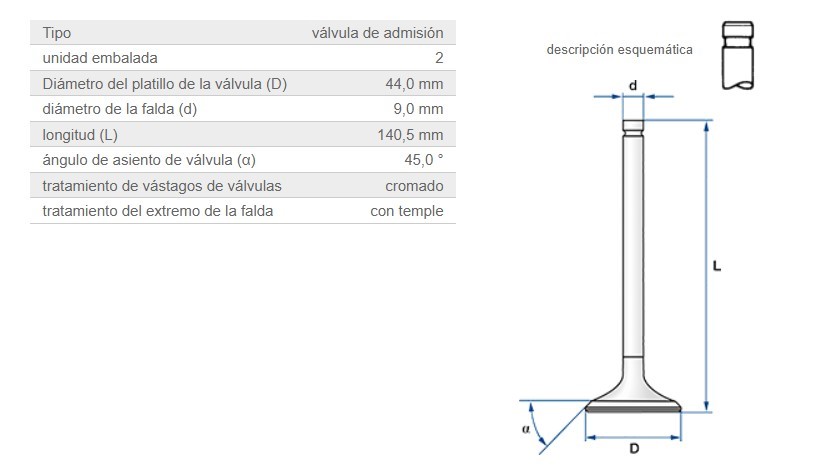 VALVULA ADMISION 45° MM OM352