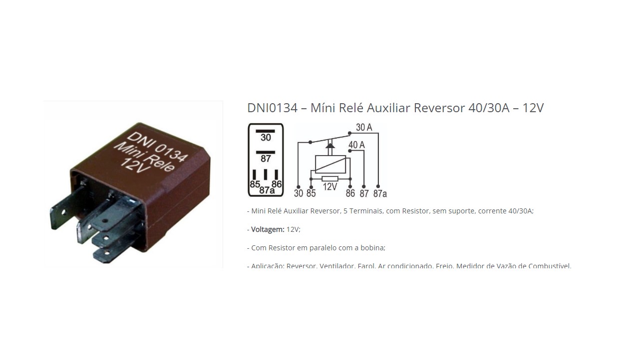 MINI RELE 5 PAT 12V 40/30 AMPERIOS PATILLA  ANCHA