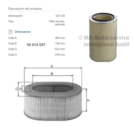 FILTRO AIRE GRANDE O371/O400/OH1628 L BRASIL