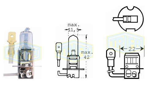 BOMBILLO HALOGENO H3 12V 55W PK22S CON CABLE