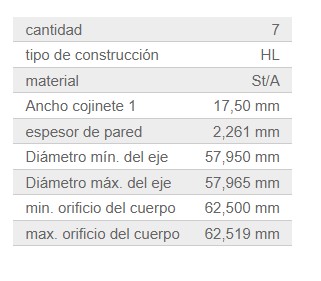 JGO BEARING BANCADA STD 58.00 MM  OM 603  300 TD 6 CILINDROS