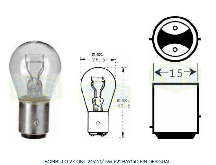 BOMBILLO 2 CONT 24V 18/5W P/CEN Y DESIG BAY15D (1034)