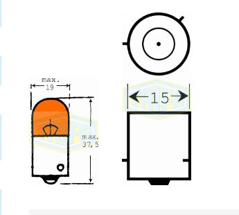 BOMBILLO 1 CONT 12V 10W R10W BAU15S MEDIANO AMBAR EN V