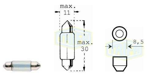 BOMBILLO CABINA 12V (11X27) 10W SV8,5-8 SUPOSITORIO