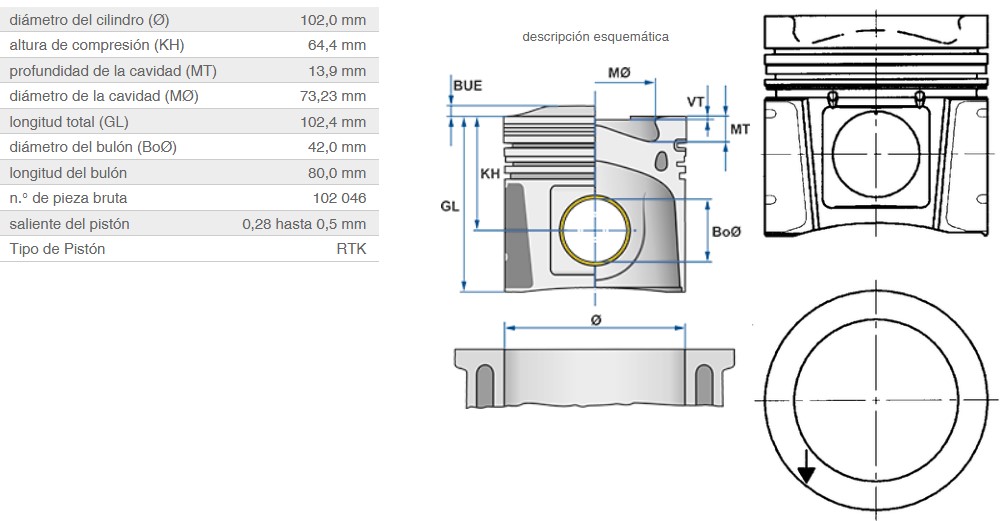 PISTON CON ANILLOS STD OM 906 M2 106 RAISPIN 42MM