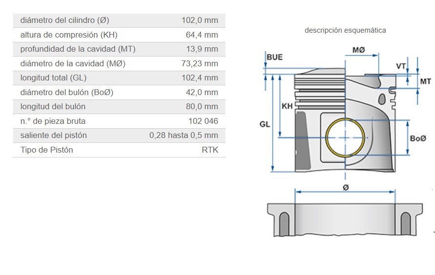 PISTON CON ANILLOS STD OM 904/ 906 RAISPIN 42MM DIAMETRO