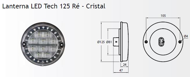 FAROL LED CRISTAL 125MM REDONDO 24V