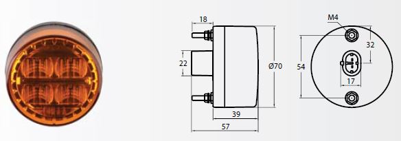 FAROL DIRECCIONAL AMBAR LED BIVOLTAJE DE 10 A 30V