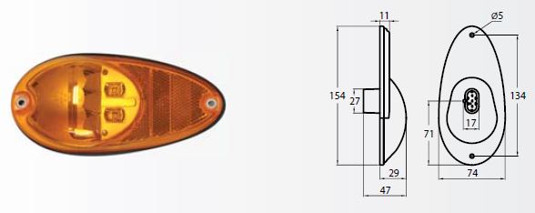FAROL LATERAL INTERMITENTES AMBAR LED BI-VOLTAJE DE 10 A 30V