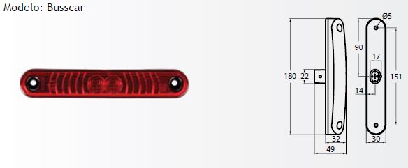 FAROL TECHO ATRAS ROJO LED 24V BUSSCAR EL BUSS 340