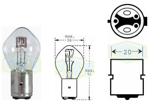 BOMBILLO MOTO 2 CONT 12V S2 35/35W BA20D