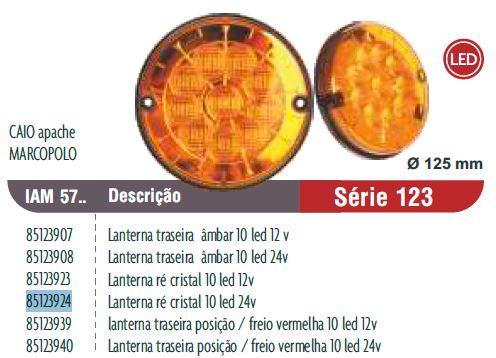 FAROL MARCHA ATRAS CRISTAL 10 LED 24V 125MM REDONDO