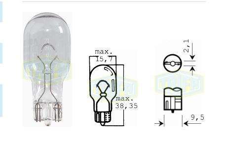 BOMBILLO TODO VIDRIO MEDIANO 12V W16W 16W W2,1X9,5D