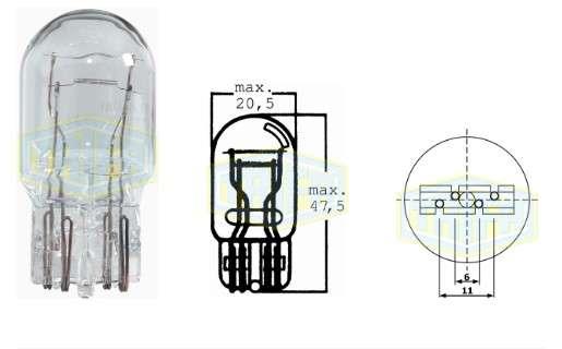 BOMBILLO TODO VIDRIO GRANDE 12V 2FIL W21/5W W3X16Q T20