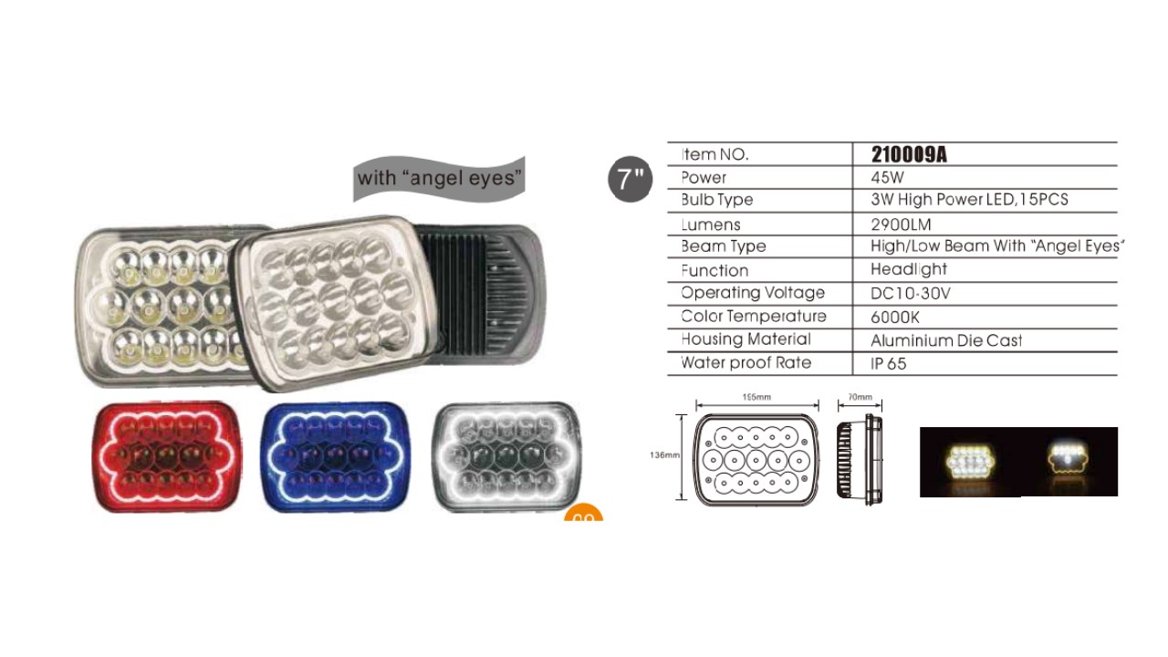 FAROL RECTANGULAR   7"  15LED   10-30V OJO ANGEL