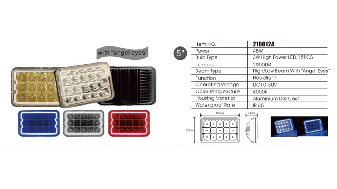FAROL RECTANGULAR   5"  15LED   10-30V  BLANCO  OJO ANGEL