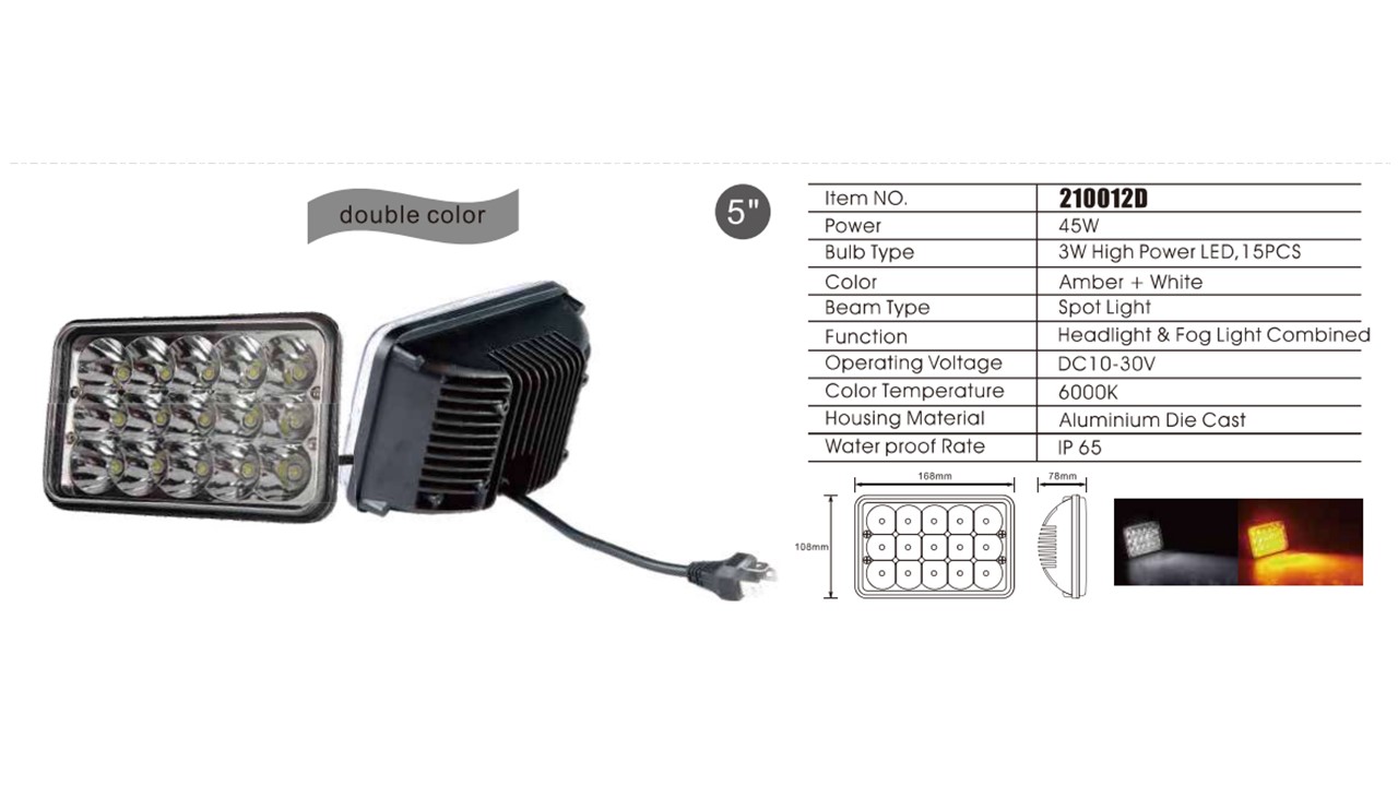 FAROL RECTANGULAR   5"  15LED   10-30V  BLANCO/ AMBAR