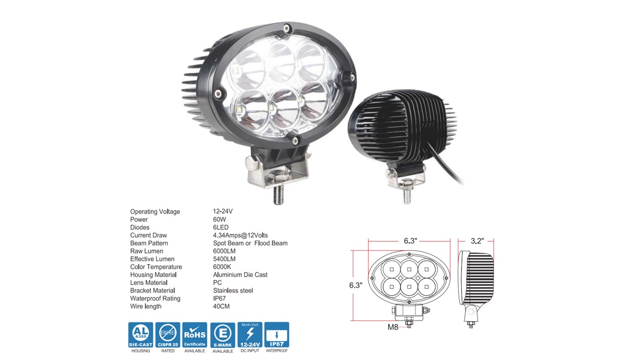 HALOGENO OVALADO 10-30V 24W   6LED BLANCO
