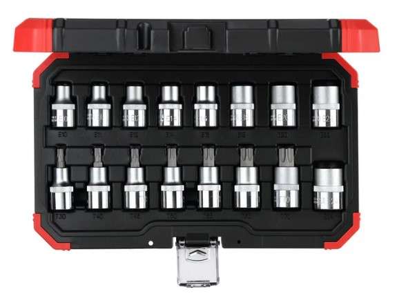 JUEGO DE CUBOS Y LLAVES CUBOS 1/2" TX, E10-E24/T30; 16 PZS