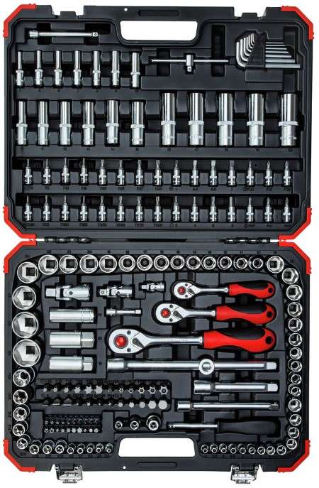 JUEGO DE CUBOS 1/4"+3/8"+1/2" HEXAGONALES, 172 PZ