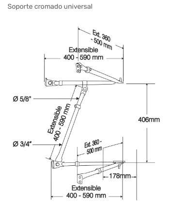 BRAZO CROMADO PARA ESPEJO TIPO UNIVERSAL 16 X 18 X 23
