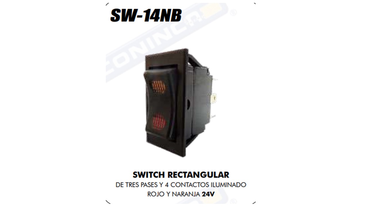 SWITCH 3 PASOS 4 CONTACTOS LUZ PILOTO ROJO/AMARILLO 24V