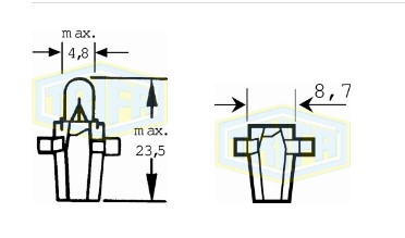 BOMBILLO TABLERO 12V 1.2W B8,7D BASE PLASTICA